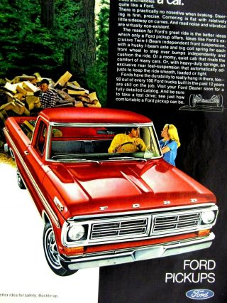 1972 Ford F 100 Pickup Truck Print Ad 8.  5 X 11 "
