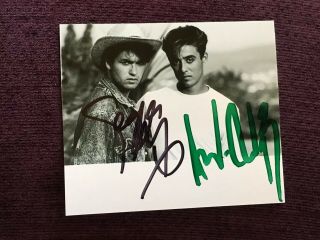 George Michael & Andrew Ridgeley Hand Signed Photo Wham Autographs