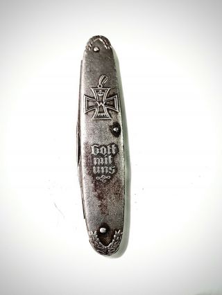 German Wwi Pocket Knife Iron Cross 1914 Pen Knife “ Gott Mit Uns “