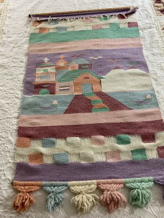 Southwest Vintage Handmade Scenic Woven Rug Wall Hanging