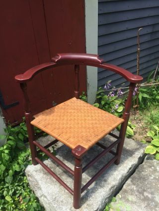 18th C England Mass Red Paint Corner Chair The Manse Historic Deerfield Ma