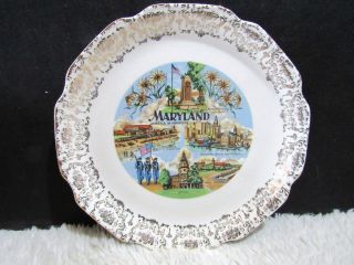9 " Maryland: America In Miniature Decorative Plate With Gold Trim