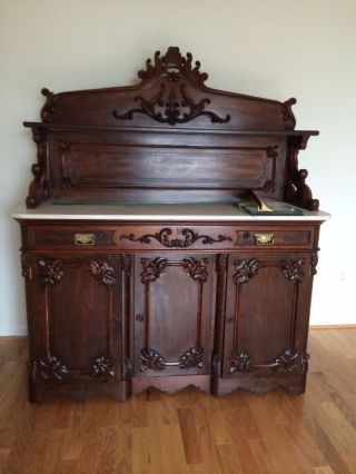 Victorian Built - In Buffet Decorative Sideboard Carved Rose Wood Old Antique