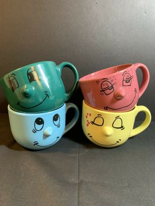 Vintage Set Of 4 Livingware 3d Face Mugs