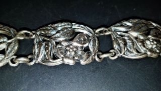 Vintage Danecraft Sterling Silver Bracelet - Floral Panels - 7 " Long 7/8 " Wide