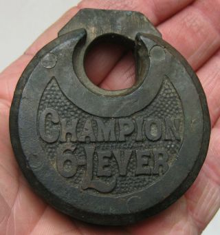 Antique Champion 6 - Lever Brass Lock Padlock No Key With Patina
