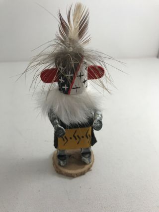 Native American Kachina Doll Mini Warrior Wood 4.  5” Signed By The Artist