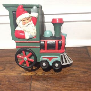 Vintage Cast Iron Coin Bank Christmas Santa Toys Train Bank