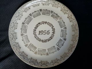 1956 Calendar Collector Plate Gold & White Scroll 9 Inches