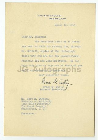 Grace Tully - Private Secretary To Franklin D.  Roosevelt - Signed Letter,  1943