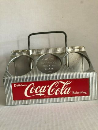 Vintage Aluminum Coca Cola Metal 6 Pack Carrier Holder W/6 75th Bottles