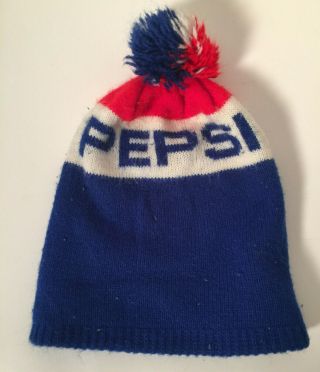 Pepsi Vintage Knit Winter Ski Hat With Pom Pom Tossel Cola Cap 1970 