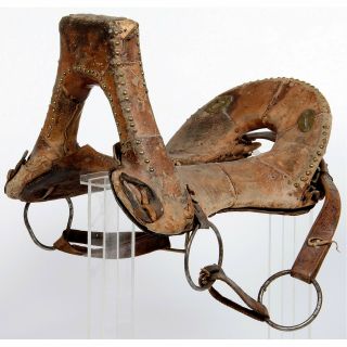 1880s Native American Plains Indian Tack Decorated Hide And Wood Saddle Sioux