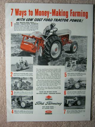 Vintage 1955 Ford Farm Tractors Dearborn Implements Equipment Print Ad