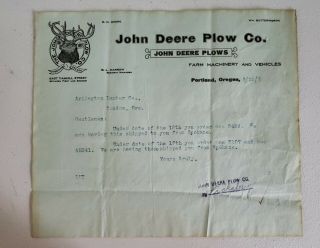 Vintage John Deere Plow Company Order Confirmation Letter S459,  T107 & Ah341