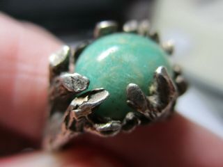 Sterling Silver 925 Estate Vintage Abstract Wood Branch Green Jade Ring Size 6.  5