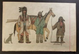 Ledger Art Sam Lomo.  Indian Scouts.  1913.