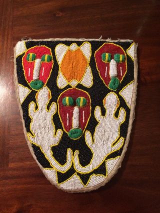 Vintage African Hand Made Bead Work Masks And Lizards 12 Inches
