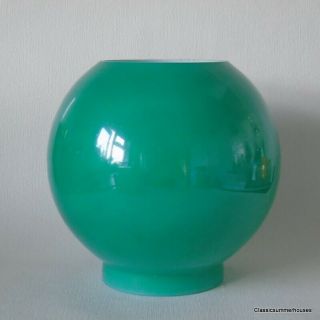 Vintage Oil Lamp Shade Green With White Milk Glass Interior 4 " Base Diameter
