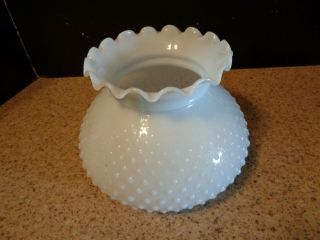 Vintage White Milk Glass Hobnail Hurricane Lamp Shade Globe Ruffled Top 6 1/2 "