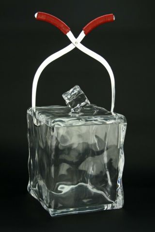 Vintage Mid - Century Modern Lucite Ice Cube Shaped Ice Bucket With Tongs