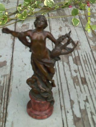 Vintage Solid Bronze Orpheus Sculpture On Marble Base 6 " Tall