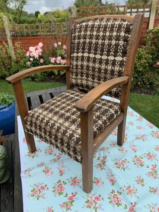 Lovely Vintage Oak Upholstered Child’s Grandad Chair 1920s/30s Arts & Crafts