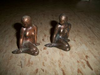 Vintage Pair Small Bronze Denmark Mermaid Figures Statue