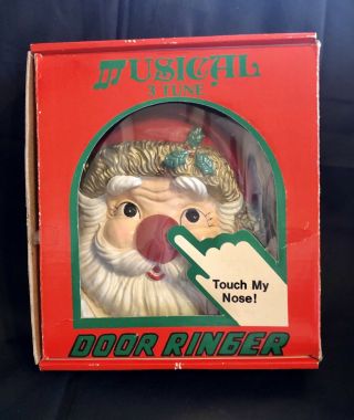 Vintage Santa Clause Musical Door Bell W/ringer Nose Lights Up Box