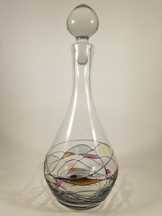 Vintage Wine / Liquor Decanter Barcelona Stained Glass Design.  Hand - Painted.