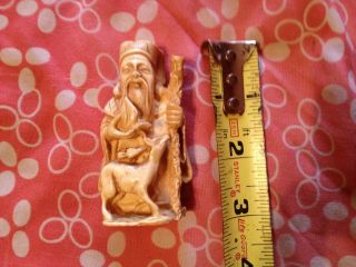 Vintage Resin Old Asian Man With Deer Figurine 3 " Tall