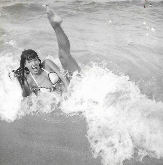Bunny Yeager Contact Sheet Photograph 1954 Bettie Page Splashing In Ocean Surf