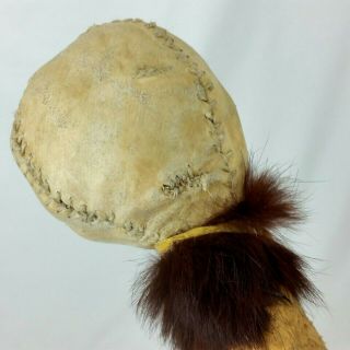 Rawhide Stitched Rattle Shaker Wood Fur Instrument Native Tribal