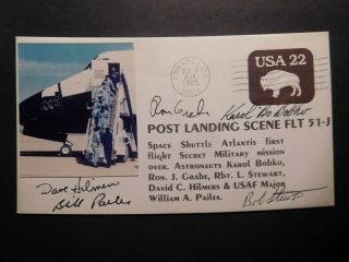 Fdc,  Nasa,  Sts - 51 - J,  Signed By The Crew,  1st Secret Military Mission,  10/7/1985