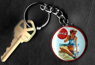 Coca - Cola Girl Advertisement Coke Keychain Key Chain 1950 