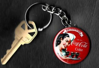 Coca - Cola Pretty Female Server Coke Keychain Key Chain 1950 