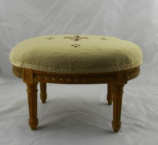 Antique French Louis Xvi Carved Walnut & Needlepoint Foot Rest Footstool 14 - 1/2 "