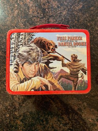 1965 Fess Parker Daniel Boone TV Show Lunchbox Metal Western Vtg With Thermos 2