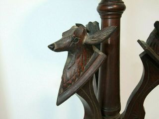 Antique Black Forest Accent Table Three Legged with Hand - Carved Stag Deer Heads 3