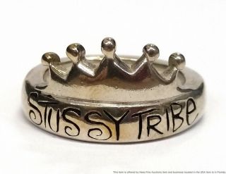 Massive Mens Vintage Sterling Silver Stussy Tribe Crown Ring Size 8 11g