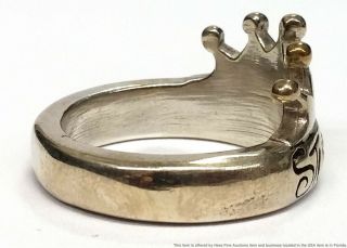 Massive Mens Vintage Sterling Silver Stussy Tribe Crown Ring Size 8 11g 3
