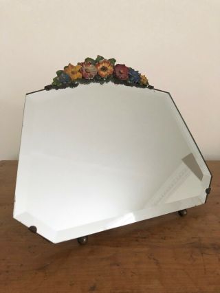Pretty Vintage Barbola Mirror,  Bevelled Glass And Upright Stand