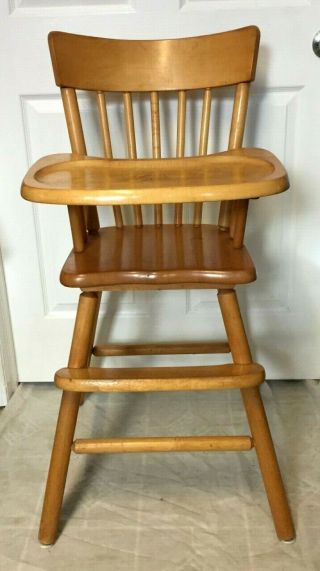 Vintage Child Baby Solid Wood High Chair W/ Tray -