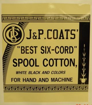 J & P Coats Spool Cabinet Label / Back / Side 12 X 10 1/2