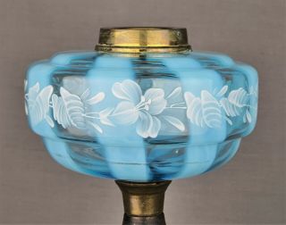 Victorian Rare Blue Vaseline Glass Kerosene Paraffin Oil Lamp Duplex Font Fount