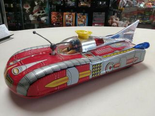 Vintage Tin Litho Battery Operated Space Ship Astronef Electrique,