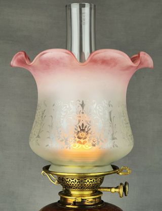 Vianne / Christopher Wray Pink Glass Kerosene Paraffin Duplex Oil Lamp Shade