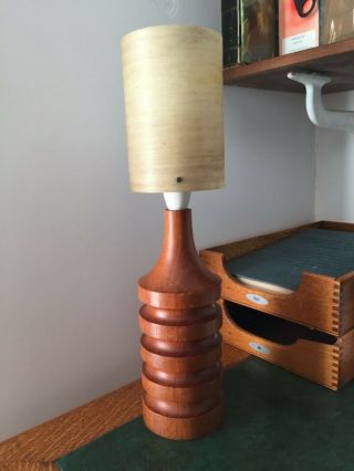 Teak Danish Lamp Base Mid Century Retro Modernist With Spun Fibreglass Lampshade
