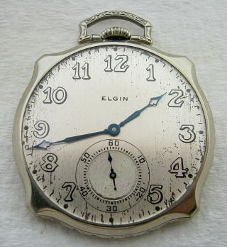 Vintage 12s Art Deco Elgin 17 Jewel 14k White Gold Filled Pocket Watch
