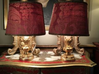 Small Vintage Mid Century Gilt Italian Florentine Table Lamps